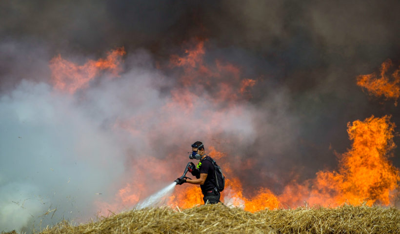 Un vigile del fuoco al lavoro in un campo