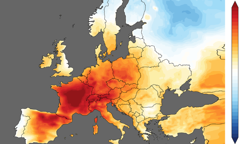 Mappa d'Europa con valori del caldo