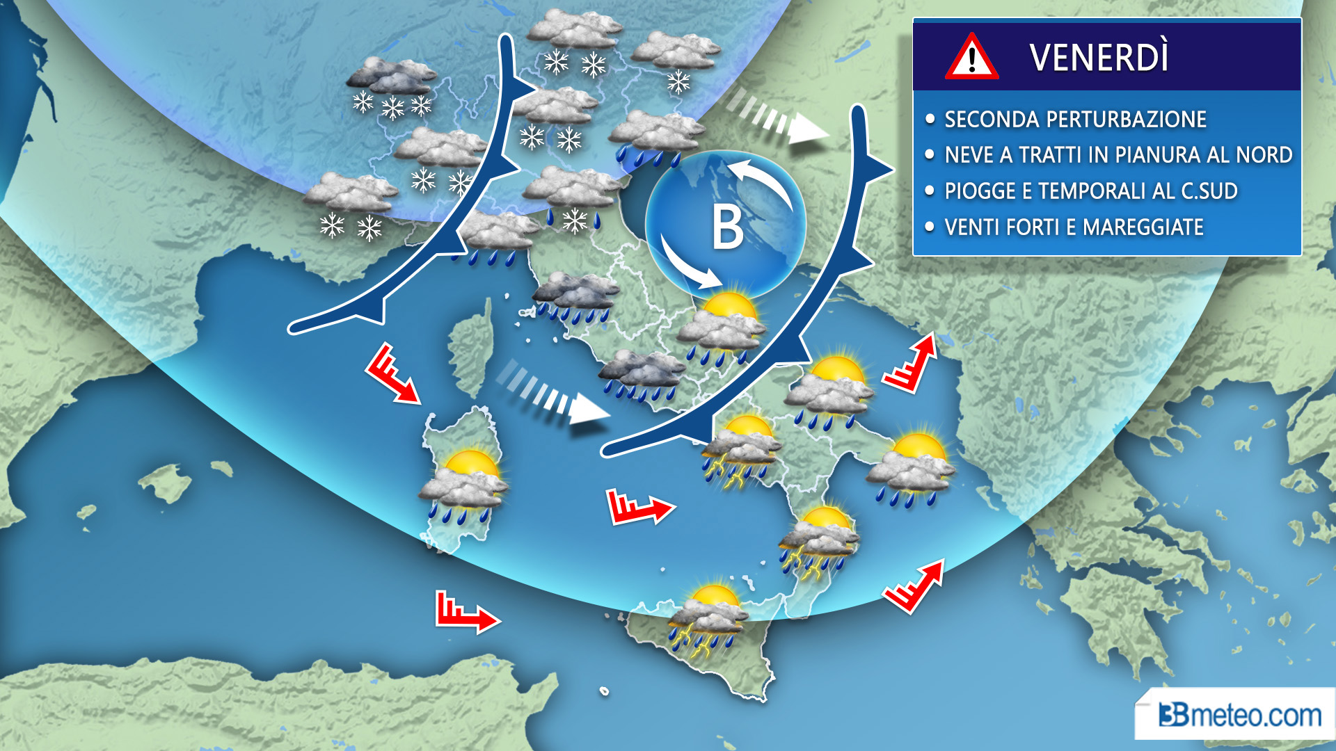 Venerdì italia meteo neve fronte