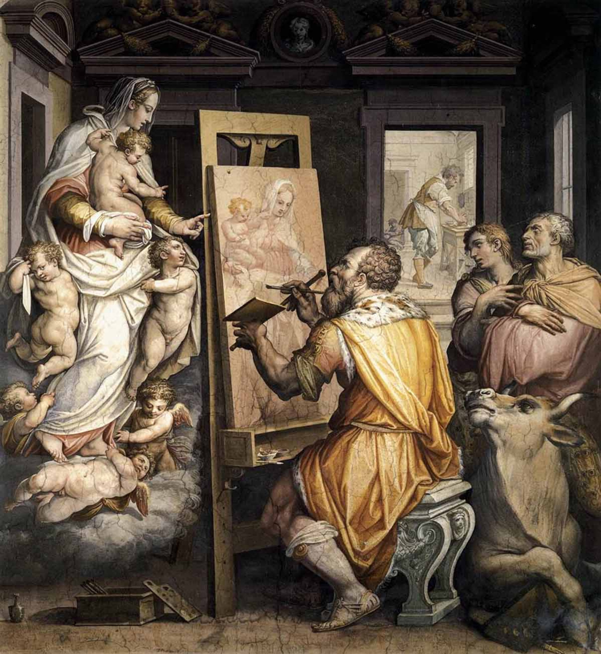 giorgio vasari autoritratto in veste di san luca che dipinge la vergine cappella di san luca basilica della ss. annunziata bassa (1)